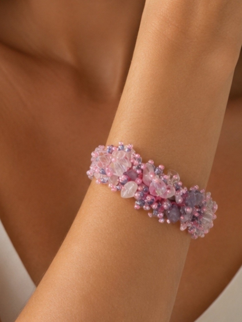 Custom Made Beautiful Pink  Beaded Bracelet - Women Jewelry.